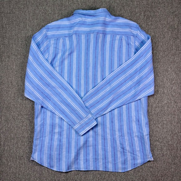 Tommy Bahama Men's XXL Linen Blend Button Down Blue Striped Long Sleeve Shirt - Picture 2 of 7